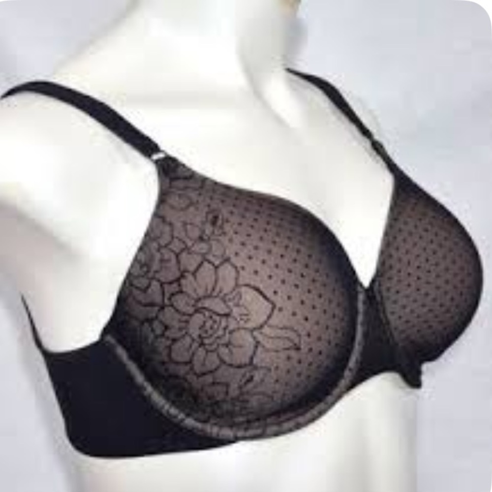 OLGA BLACK NUDE UNDERLAY PADDED BRA 42C LACE FULL COVERAGE MINIMIZER GF0451A